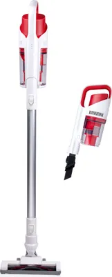Produktbild von Dirt Devil Akku Staubsauger DD9002 – 2‑in‑1 Kabellos mit Handstaubsauger – Akkustaubsauger mit 150 W Leistung – 0,5 L Behälter – Ca. 2,2 kg – Beutellos und Leicht - Weiß/Rot