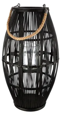 Zdjęcie produktu dla Lampion GILDE wykonany z bambusa, kolor czarny, wymiary: wysokość 60 cm, średnica 32 cm, kształt stożkowy