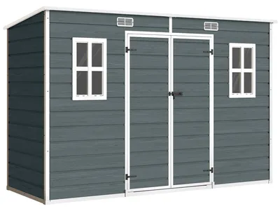 Produktbild von Gerätehaus 3,2m², Geräteschuppen mit Pultdach, 303x123x197cm mit Fenster Abschließbar Tür Belüftungsöffnung Boden