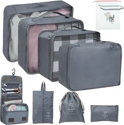 Produktbild von Reiseorganizer-Set 11-teilig grau platzsparend