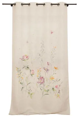 Produktbild von Ösenvorhang Leinenlook Blumen natur bunt 140x260cm Fertigschal