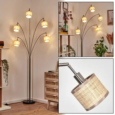 Produktbild von Reggio Stehlampe Metall/Papiergeflecht/Stoff, Schwarz/Nickel-matt/Natur/Braun