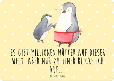 Produktbild von Mr. & Mrs. Panda tafel Pinguin mit Kind DIN A5 - Gelb Pastell - Geschenk, Muttertag, Schild, Lieblingsmensch, Blechtafel, Mom, Familie, Türschild, Wandbild, Vorbild Mama