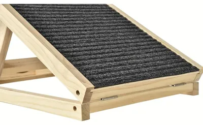 Obrázek produktu pro Rampa pro domácí mazlíčky – skládací rampa – výška nastavitelná 30–40 cm – protiskluzový povrch – masivní dřevo – přenosná – 70 x 35 cm