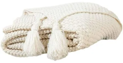 Produktbild von Decke, Strickdecke, Strickdecke mit Quasten, Sofakissen, Bettkissen, Beige