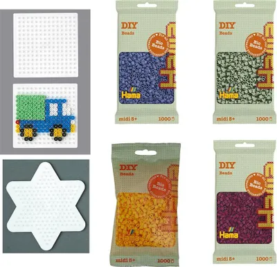 Produktbild von Hama Set mit 4.000 Midi-Bügelperlen & Stiftplatten Viereck, Stern