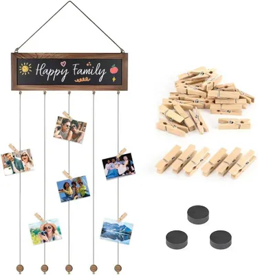 Imagen del producto de Marco de fotos de madera con 30 clips, 103 x 40 cm, ideal para crear un collage decorativo de fotos en la pared