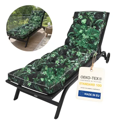 Produktbild von Gartenliege Auflagen für Deckchair Polsterauflage für Sonnenliege – Liegenauflage – 190 cm - grüne Blätter
