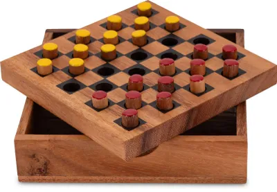 Produktbild von Dame - Strategiespiel aus Holz mit gelb-roten Stecksteinen