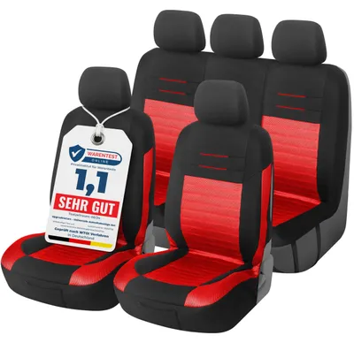 Produktbild von Upgrade4cars Autositzbezüge Set Universal Version 2026 | Auto-Schonbezüge für die Vordersitze & Rückbank in Rot | Autozubehör Innenraum Deko
