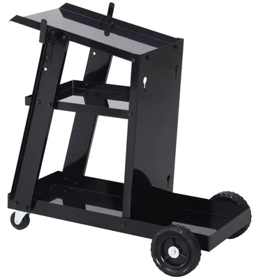 Productafbeelding van Laswagen - Voor lasapparatuur - 3 plateaus - Veiligheidsketting - 4 wielen - Staal en rubber - 71 x 39 x 70 cm - Zwart