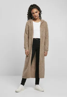 Zdjęcie produktu dla Damska bluza z kapturem Urban Classics Ladies Hooded Feather Cardigan w kolorze softtaupe – rozmiar XL