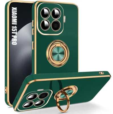 Image de Coque pour Xiaomi 15T Pro, Protection Silicone Vert Nuit Anti-Rayures avec Anneau Rotatif