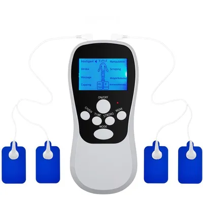 Produktbild von TENS Gerät EMS Massagegerät, 8 Modi 15 Intensitätsstufen, wiederaufladbar, Muskelentspannung & Schmerzrelief für Rücken, Nacken & Beine, 4 Pflaster