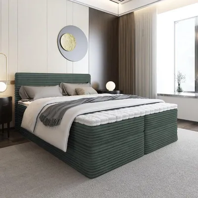 Produktbild von Bett Boxspringbett SENO mit TOPPER VISCO und Bettkästen - Doppelbett, Stauraum, Schlafzimmer, Polsterbett, Bettgestell (120x200, Grün - Tilia 39)
