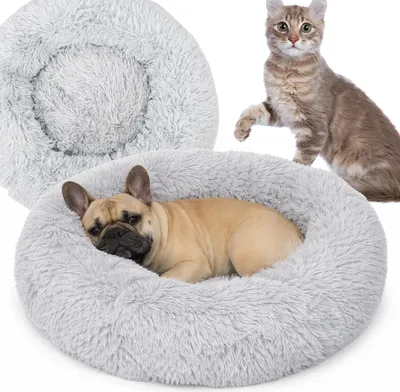 Obrázek produktu pro Světle šedá Pohodlná plyšová postel Shaggy 60 cm Protiskluzové dno