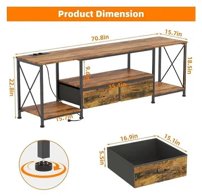 Immagine prodotto di Mobile TV – Mobile TV con cassetti – 2 cassetti e 3 vani – Realizzato in legno massello e con struttura in metallo – Dimensioni: 180x40x58 cm