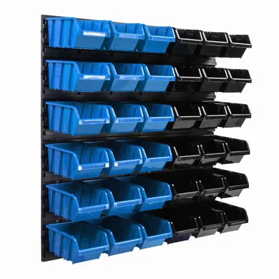 Image de Système de stockage Étagère murale 77 x 78 cm avec 36 boîtes Bleu et noir