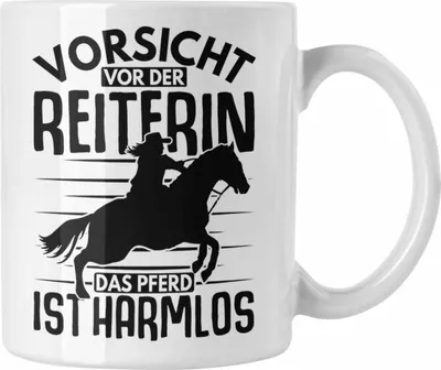 Produktbild von Trendation - Lustige Reiter Sprüche Geschenk Tasse Reiterin Pferde Mädchen Geschenkidee Vorsicht Vor Der Reiterin (Weiß)