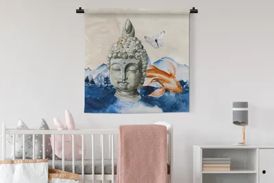 Produktbild von MuchoWow® Wandteppich Wandbehang Buddha - Kopf - Fisch 90x90 cm Tapisserie Dekoration Wandtuch - Wandaufhänger
