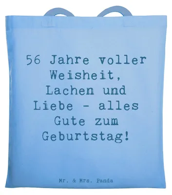 Produktbild von Mr. & Mrs. Panda totebag Spruch 56. Geburtstag - Sky Blue - Geschenk, Shopping Tasche, Lebensfreude, Tote Bag, Lachen, Happy Birthday, Jutebeutel, Geburtstagsgeschenk