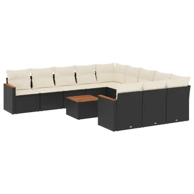 Produktbild von vidaXL 12-tlg. Garten-Sofagarnitur mit Kissen Schwarz Poly Rattan