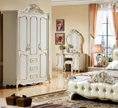 Produktbild von Dreitüriger Kleiderschrank Schrank Weiß Barock Rokoko Schränke Holz