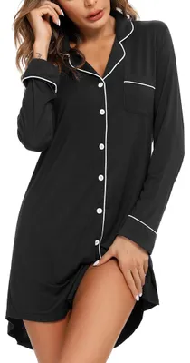 Productafbeelding van Leikar nachthemden voor dames, met knoopsluiting, pyjamakleed, korte mouwen, nachtkleding