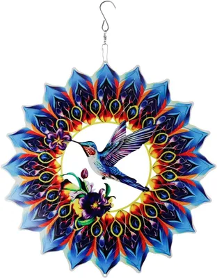 Produktbild von Windspiel 3D Kolibri 30 cm, Edelstahl, Mandala Design, für Gartendekoration