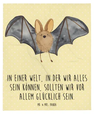 Produktbild von Mr. & Mrs. Panda Decke Fledermaus Flügel - Gelb Pastell - Geschenk, Kuscheldecke, Wohndecke, Tagesdecke, Plaid, Lustige Sprüche, Bettdecke