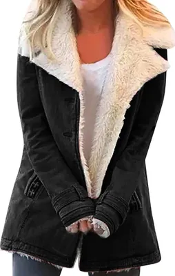 Produktbild von ASKSA Damen Winterjacke Lang Winterparka Winter Warm Fleecejacke, Schwarz, S