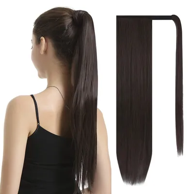 Productafbeelding van Haarverlenging paardenstaart, donkerbruin, 66 cm, synthetisch materiaal, met clip-in bevestiging