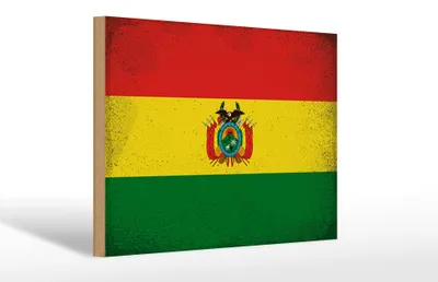 Produktbild von Holzschild Flagge Boliviens 30x20cm Flag of Bolivia Vintage