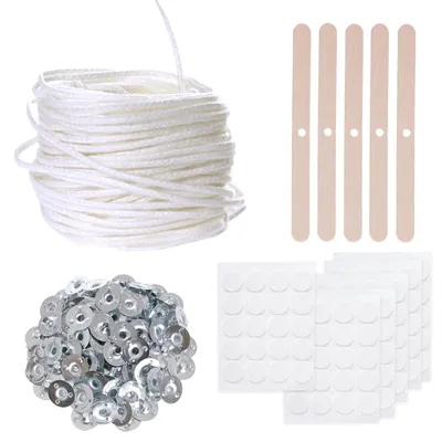 Kerzendocht-Set 16 m, 100 Metallsockel, 100 Aufkleber, 5 Holzstäbchen