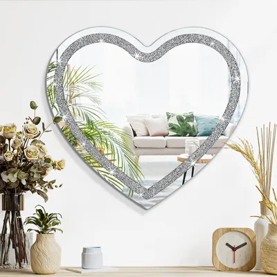 Obrázek produktu pro Krystalový nástěnný zrcadlo – bez rámu – vhodné do obývacího pokoje, ložnice, koupelny nebo chodby – rozměry 50 x 50 cm – stříbrné