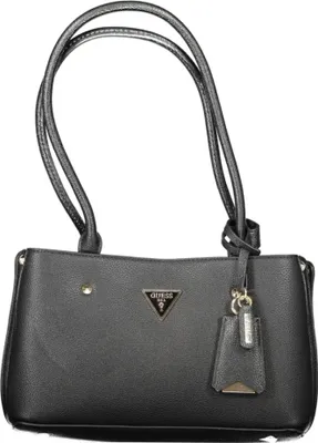 A black Guess handbag is shown against a white background.