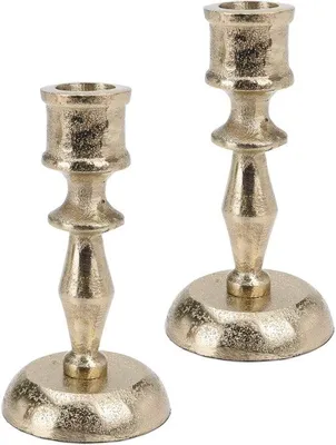Immagine prodotto di Set di 2 candelieri in metallo, candelieri, altezza 12,5 cm, color oro con effetto anticato (set da 2 VAR4)