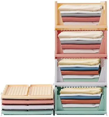 Immagine prodotto di Set di 4 contenitori modulari Unyqoos® da 43x33x18 cm, impilabili e dotati di guide per cassetti – organizer robusti, salvaspazio e ventilati per armadi, ideali per la camera da letto
