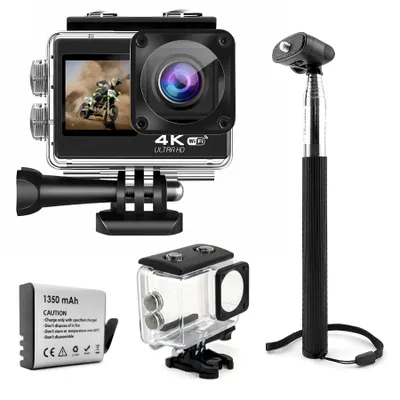 Obrázok produktu pre Športová kamera Gomedia V35 4K 60FPS 30MP WiFi USB C Vodotesné diaľkové ovládanie LCD 2 obrazovky Stabilizácia HDMI Senzor Sony IMX386 Súprava outdoorového príslušenstva