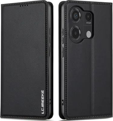 Immagine prodotto di Custodia magnetica in pelle flip per Xiaomi Redmi Note 13 Pro 4G, con slot per schede e funzione stand Nero