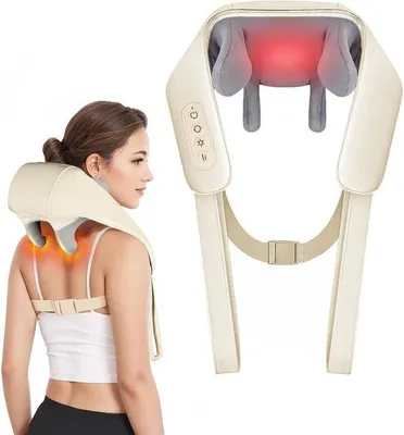 Productafbeelding van Nek en Rugmassager - Elektrische Shiatsu - Spierontspanning - Met Warmtefunctie - Draadloos - Wit