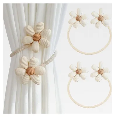 Produktbild von 2 Stück Vorhangseil-Schnallen, Blumen Gardinenclips, Verstellbare Raffhalter für Fensterdekoration (Beige)
