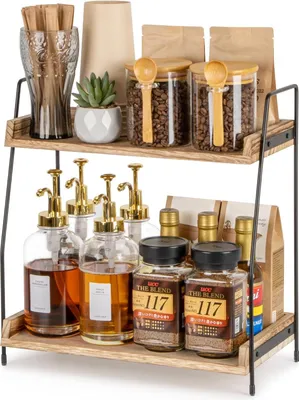 Produktbild von Küchen Kaffee Bar Organizer - Küchen Organizer - 2-lagig - Braun - Holz