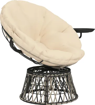 Produktbild von Papasansessel Rattan 360° drehbar Korbsessel mit Kissen Durchmesser 90 cm runder Beige