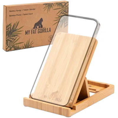 Produktbild von Handyhalterung Handyständer Schreibtisch - Bambus - Klappbar und verstellbar - Für iPhone und Tablet