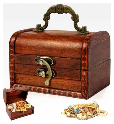 Produktbild von Kleine Holzschatztruhe, Mini Vintage Holztruhe zur Aufbewahrung, 12x8x8cm Schatztruhe für Kindergeburtstag, Klein für persönliche Gegenstände, Schmuck, Münzen, Deko (Gelb)