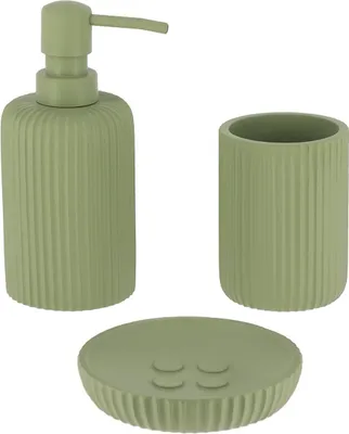 Produktbild von Becherset seifenspender und seifenschale aus gestreiftem polyresin - kaki - Tendance