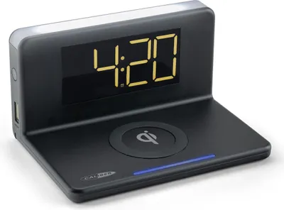 Obrázok produktu pre Digitálny budík Caliber s bezdrôtovou nabíjačkou - dvojitý budík - veľký biely displej - čierny (HCG018QI -B)