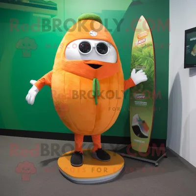 Produktbild von Orange REDBROKOLY Melonen Maskottchen Kostüm figur bekleidet mit Boardshorts und Uhren