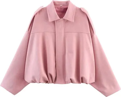 Image de Veste pour femme ASKSA : veste courte oversize en simili daim, col à revers, style streetwear, pour l'automne et l'hiver (rose, taille M)
